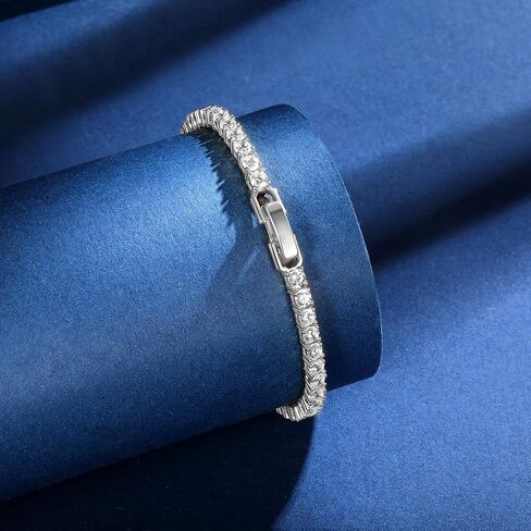 Gemsme 4 Prong Tennis Bracelet, 18K White/Yellow Gold Plated 3mm Round Cubic Zirconia Bracelet for Women Size 6-8.5 Inch in Kuwait