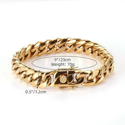 18K Gold Solid Cuban Bracelet for Men and Women Hip Hop Cuban Bracelet Best Gift for Birthday/Valentine's Day/Christmas, Mesh Bracelet, Gift Box Packaging in Kuwait