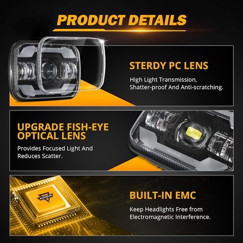 Auxbeam 5x7 7x6 LED Headlights Black with DRL & Turn Signal High/Low Beam H6054 Led Rectangular Headlight for Jeep Wrangler YJ Cherokee XJ H6054 H5054 H6054LL 69822 6052 6053 in Saudi Arabia
