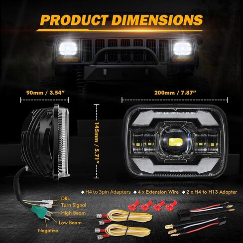 Auxbeam 5x7 7x6 LED Headlights Black with DRL & Turn Signal High/Low Beam H6054 Led Rectangular Headlight for Jeep Wrangler YJ Cherokee XJ H6054 H5054 H6054LL 69822 6052 6053 in Saudi Arabia