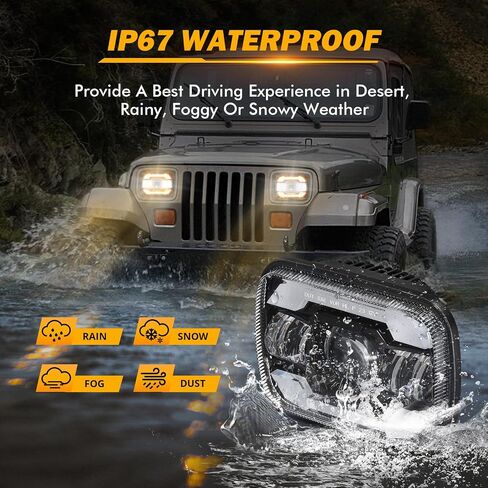 Auxbeam 5x7 7x6 LED Headlights Black with DRL & Turn Signal High/Low Beam H6054 Led Rectangular Headlight for Jeep Wrangler YJ Cherokee XJ H6054 H5054 H6054LL 69822 6052 6053 in Saudi Arabia