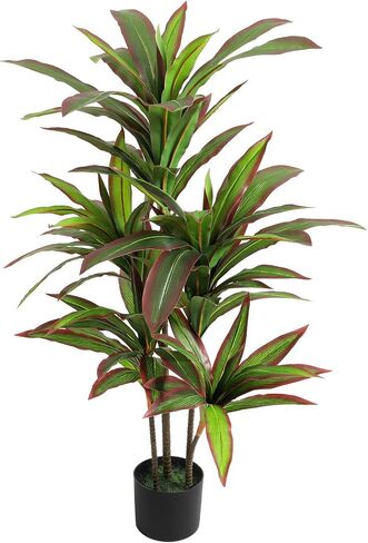VIAGDO Dracaena Silk Plant Artificial 4ft Faux House Plants with Red Leaf Margin Fake Yucca Palm Trees in Pot Realistic Dragon Tree for Living Room Home Office Decor Indoor Outdoor in Saudi Arabia