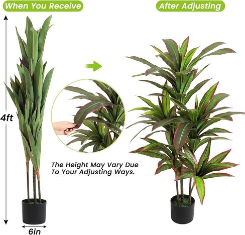 VIAGDO Dracaena Silk Plant Artificial 4ft Faux House Plants with Red Leaf Margin Fake Yucca Palm Trees in Pot Realistic Dragon Tree for Living Room Home Office Decor Indoor Outdoor in Saudi Arabia