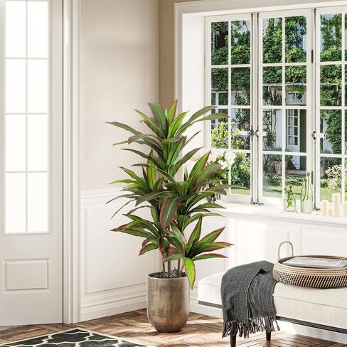 VIAGDO Dracaena Silk Plant Artificial 4ft Faux House Plants with Red Leaf Margin Fake Yucca Palm Trees in Pot Realistic Dragon Tree for Living Room Home Office Decor Indoor Outdoor in Saudi Arabia