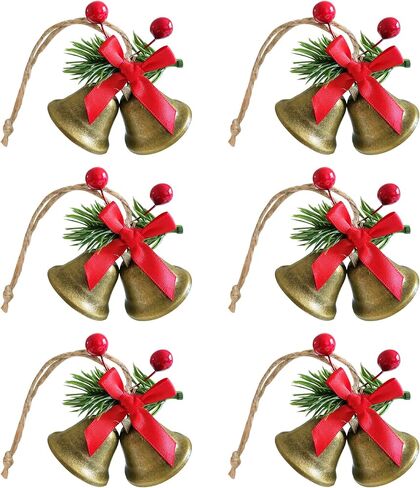 6 Sets Metal Christmas Bells Gold Decor,Tree Hanging Ornament Jingle Bells Decorations for Christmas Holiday in Saudi Arabia