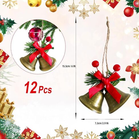 6 Sets Metal Christmas Bells Gold Decor,Tree Hanging Ornament Jingle Bells Decorations for Christmas Holiday in Saudi Arabia