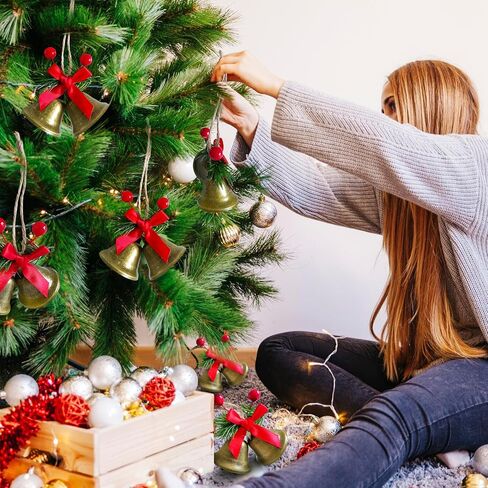 6 Sets Metal Christmas Bells Gold Decor,Tree Hanging Ornament Jingle Bells Decorations for Christmas Holiday in Saudi Arabia