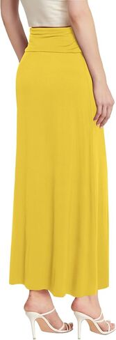 Hybrid & Company Women's Stretch Lightweight Flowy Maxi Skirt – Casual Fold Over Waist, Made in USA in Saudi Arabia