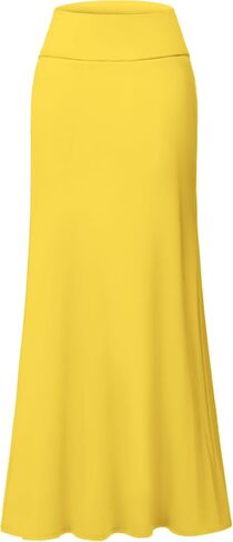 Hybrid & Company Women's Stretch Lightweight Flowy Maxi Skirt – Casual Fold Over Waist, Made in USA in Saudi Arabia