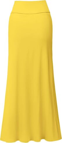 Hybrid & Company Women's Stretch Lightweight Flowy Maxi Skirt – Casual Fold Over Waist, Made in USA in Saudi Arabia