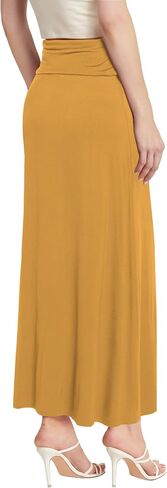 Hybrid & Company Women's Stretch Lightweight Flowy Maxi Skirt – Casual Fold Over Waist, Made in USA in Saudi Arabia