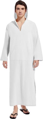YAOHUOLE Men's Long Sleeve Kaftan Side Split Long Gown Thobe Hooded Men Caftan in Kuwait