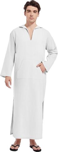 YAOHUOLE Men's Long Sleeve Kaftan Side Split Long Gown Thobe Hooded Men Caftan in Kuwait