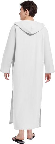 YAOHUOLE Men's Long Sleeve Kaftan Side Split Long Gown Thobe Hooded Men Caftan in Kuwait
