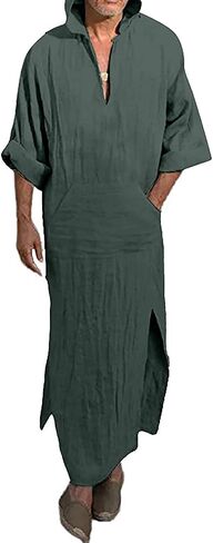 YAOHUOLE Men's Long Sleeve Kaftan Side Split Long Gown Thobe Hooded Men Caftan in Kuwait