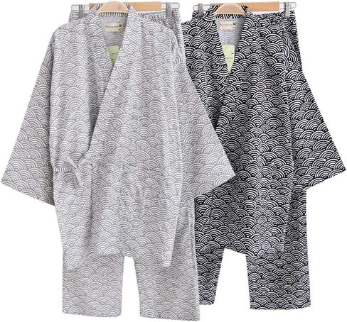 Women Men Pyjamas Set Couple Bathrobe Kimono Robe Suit Yukata Dressing Gown Loose Comfy Cotton Sleepwear Nightdress Bath Robe Wrap Spa Swim Cover Lounge Wear With Pocket Waist Belt in Saudi Arabia