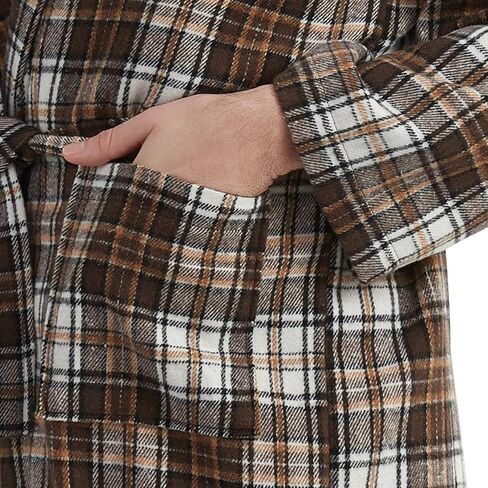 Mens Robe -Soft Microfiber Flannel Bathrobe for Unisex，Scottish Plaid Robe with Shawl Collar Lightweight Robe for Men in Kuwait