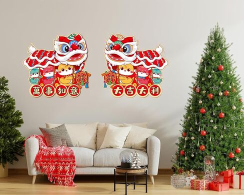 Chinese New Year Decorations 2025 Door Stickers,Lunar New Year of The Snake Stickers 2025 Decorations,Zodiac Snake Character Ornament Wall Window Clings for New Years Eve Decoration in Saudi Arabia