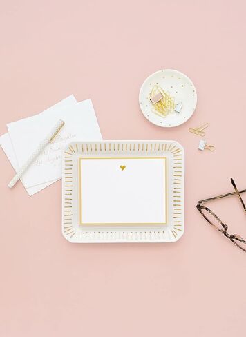 Sugar Paper Trinket Tray, Bordered Heart, 3.75" x 4", White Ceramic Dish With Gold Painted Accents, Ring Dish in Saudi Arabia