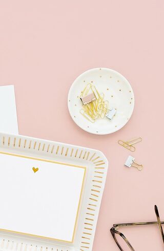 Sugar Paper Trinket Tray, Bordered Heart, 3.75" x 4", White Ceramic Dish With Gold Painted Accents, Ring Dish in Saudi Arabia