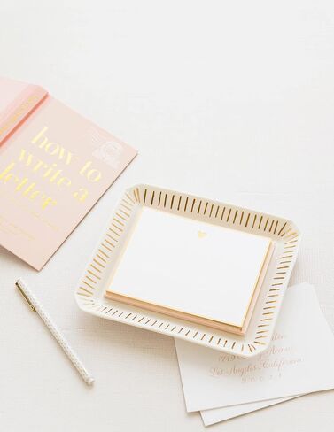 Sugar Paper Trinket Tray, Bordered Heart, 3.75" x 4", White Ceramic Dish With Gold Painted Accents, Ring Dish in Saudi Arabia