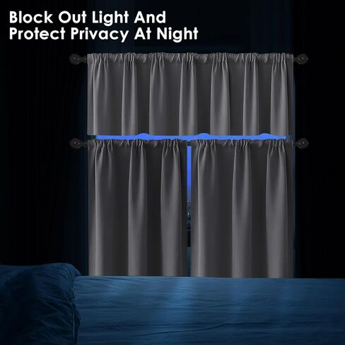 مجموعة ستائر المطبخ الرمادي والستائر القصيرة بطول 91.44 سم، ستائر رمادية قصيرة الطبقة لستارة نافذة المطبخ فوق الحوض، ديكور مطبخ المزرعة in Kuwait