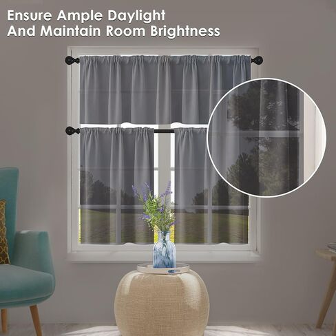 مجموعة ستائر المطبخ الرمادي والستائر القصيرة بطول 91.44 سم، ستائر رمادية قصيرة الطبقة لستارة نافذة المطبخ فوق الحوض، ديكور مطبخ المزرعة in Kuwait