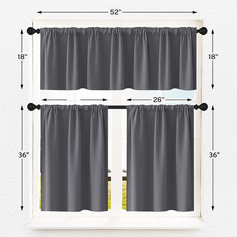 مجموعة ستائر المطبخ الرمادي والستائر القصيرة بطول 91.44 سم، ستائر رمادية قصيرة الطبقة لستارة نافذة المطبخ فوق الحوض، ديكور مطبخ المزرعة in Kuwait