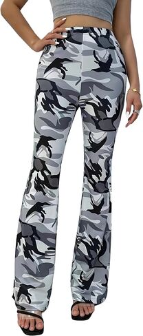 Women's Camouflage High Waisted Skinny Bell Bottom Flared Pants in Kuwait