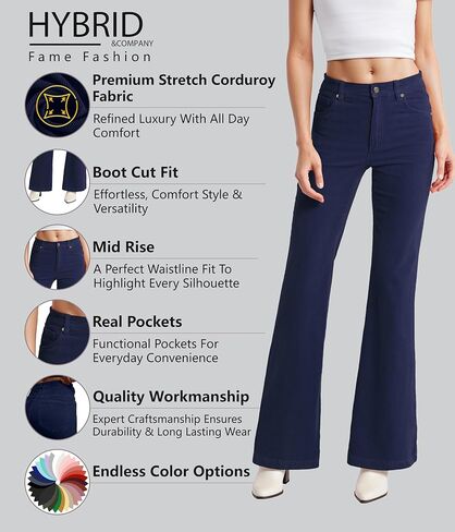 Hybrid & Company Super Comfy Stretch Women 5 Pockets Corduroy Boot Cut Pants in Kuwait