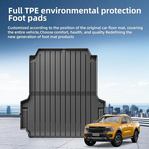 حصيرة سرير الشاحنة SMABEE وحصيرة الباب الخلفي لسيارة Ford Ranger 2024 2025 (سرير 5 أقدام، 59.6 بوصة) سجادة سرير السيارة TPE لجميع الأحوال الجوية، بطانة حماية صندوق السيارة، ملحقات داخلية باللون الأسود in Kuwait