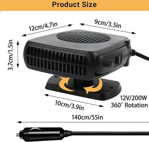 سخان سيارة 200 واط - سخان محمول للسيارة 12 فولت سخان السيارة الذي يتم توصيله بولاعة السجائر، سخانات السيارة 12 فولت للمركبة 3 في 1 تسخين وتبريد سريع لسخانات إزالة الصقيع عن الزجاج الأمامي للسيارة in Kuwait