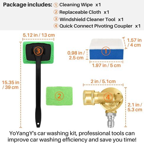 3 Piece Car Wash Kit, Windshield Cleaner Tool + Pressure Washer Quick Connect Pivoting Coupler + Car Wash Wipe, Car Cleaning Kit for Windshield, Trucks, SUVs, RVs, Home Windows- Blue in Saudi Arabia