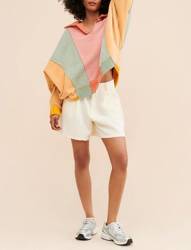 Yuemengxuan كنزات صوف نسائية كم طويل Colorblock اقتصاص المتضخم البلوز Y2k الخامس الرقبة البلوز القمم in Kuwait