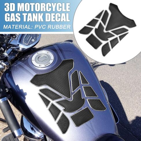 Universal 3D Motorcycle Gas Tank Decal 7.68''x5.63'' Gas Tank Protector Sticker Fuel Oil Gas Tank Pad Protector Sticker PVC Rubber Black Silver Tone in Saudi Arabia