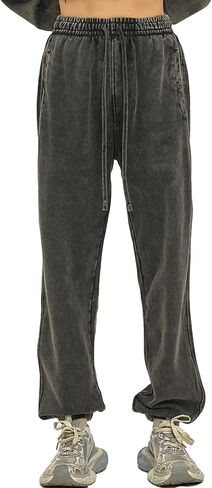KEEPSHOWING Mens Sweatpants Athletic Acid Washed Cotton Elastic Waist Joggers Drawstring Jogger Pants Workout Long Pants in Saudi Arabia