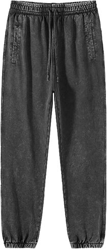 KEEPSHOWING Mens Sweatpants Athletic Acid Washed Cotton Elastic Waist Joggers Drawstring Jogger Pants Workout Long Pants in Saudi Arabia