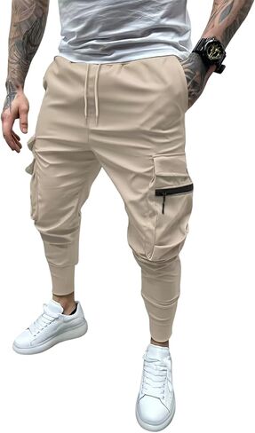 EDITCOZY Men's Cargo Pants Hiking Pants Slim Fit Stretch Lightweight Casual Gym Workout Sweatpants with Pockets in Kuwait