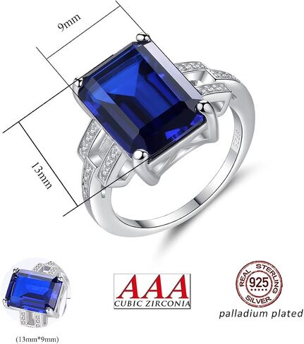 925 Sterling Silver CZ Simulated Sapphire/Emerald Ring for Women, Cubic Zirconia Emerald Cut Nano Blue/Green Gemstone Engagement Band Solitaire Costume Jewelry with Gift Box in Kuwait