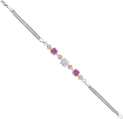 925 Sterling Silver and 10k Yellow Gold Customized and Personalized Round 7MM and 6MM Gemstone Birthstone and White Lab Grown Diamond Bracelet For Women with 6.5, 7, and 7.5 Inch Length, Made In Italy in Saudi Arabia