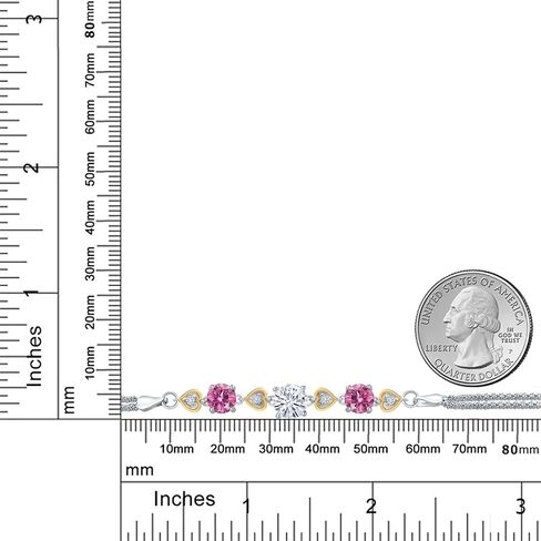 925 Sterling Silver and 10k Yellow Gold Customized and Personalized Round 7MM and 6MM Gemstone Birthstone and White Lab Grown Diamond Bracelet For Women with 6.5, 7, and 7.5 Inch Length, Made In Italy in Saudi Arabia