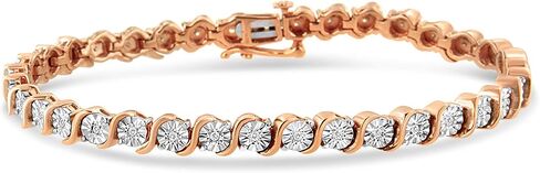 .925 Sterling Silver 1/4 Cttw Diamond Round Miracle Plate and "S" Link Tennis Bracelet (I-J Color, I2- I3 Clarity) - 7" - Choice of Metal Colors in Kuwait