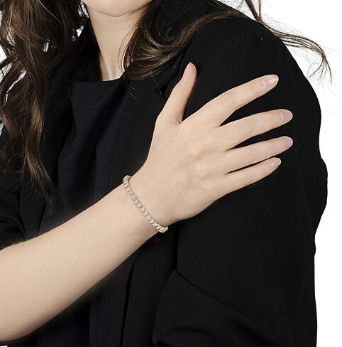 .925 Sterling Silver 1/4 Cttw Diamond Round Miracle Plate and "S" Link Tennis Bracelet (I-J Color, I2- I3 Clarity) - 7" - Choice of Metal Colors in Kuwait