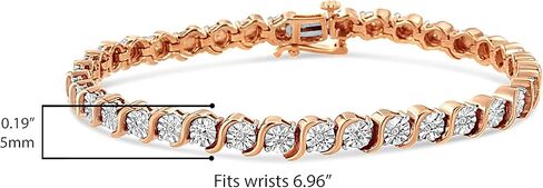 .925 Sterling Silver 1/4 Cttw Diamond Round Miracle Plate and "S" Link Tennis Bracelet (I-J Color, I2- I3 Clarity) - 7" - Choice of Metal Colors in Kuwait
