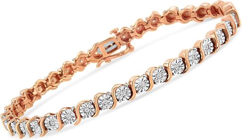 .925 Sterling Silver 1/4 Cttw Diamond Round Miracle Plate and "S" Link Tennis Bracelet (I-J Color, I2- I3 Clarity) - 7" - Choice of Metal Colors in Kuwait