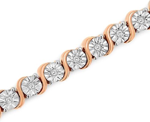 .925 Sterling Silver 1/4 Cttw Diamond Round Miracle Plate and "S" Link Tennis Bracelet (I-J Color, I2- I3 Clarity) - 7" - Choice of Metal Colors in Kuwait
