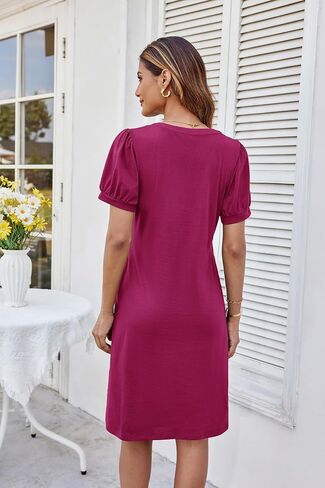GRACE KARIN Women's 2025 V Neck Puff Short Sleeve T Shirt Dress Pleated Casual Loose Tunic Mini Dress in Saudi Arabia