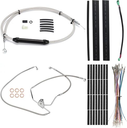 كابلات مقود التجول بطول 12 بوصة من الفينيل وخط فرامل ممتد وكابل القابض وCAN-Bus وTBW لـ 2008-2013 Harley Road King/Electra Glide/Street Glide/Road Glide غير ABS، فضي in Kuwait