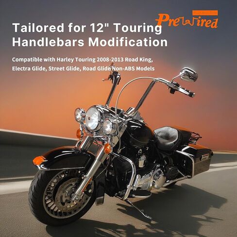 كابلات مقود التجول بطول 12 بوصة من الفينيل وخط فرامل ممتد وكابل القابض وCAN-Bus وTBW لـ 2008-2013 Harley Road King/Electra Glide/Street Glide/Road Glide غير ABS، فضي in Kuwait
