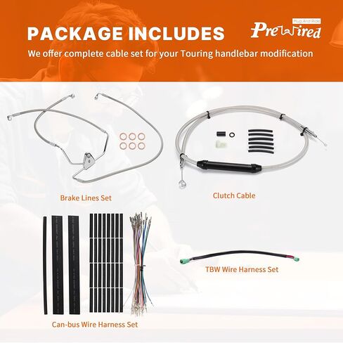 كابلات مقود التجول بطول 12 بوصة من الفينيل وخط فرامل ممتد وكابل القابض وCAN-Bus وTBW لـ 2008-2013 Harley Road King/Electra Glide/Street Glide/Road Glide غير ABS، فضي in Kuwait